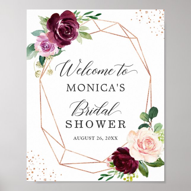 Plum Lila Blush Floral Modernes Brautparty Zeichen Poster (Vorne)