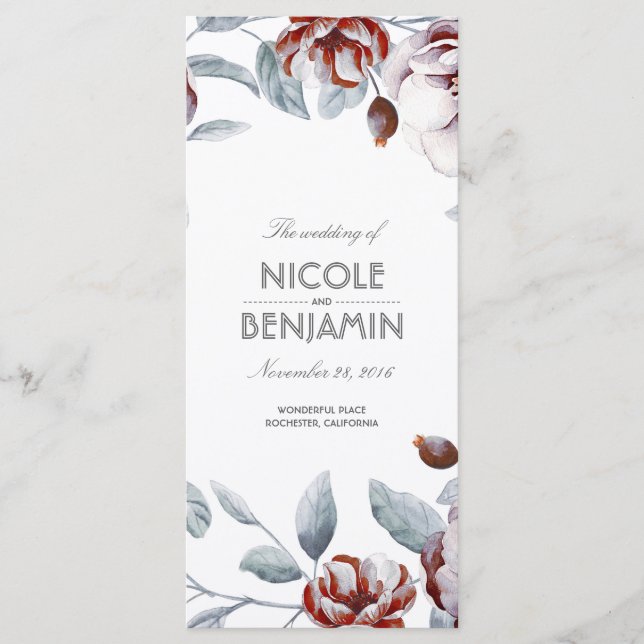 Plum Lila Boho Wasserfarben Blumenprogramme Programm (Vorderseite)