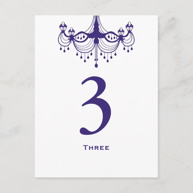 Plum Lila Chandelier Tischnummer Card (Vorderseite)