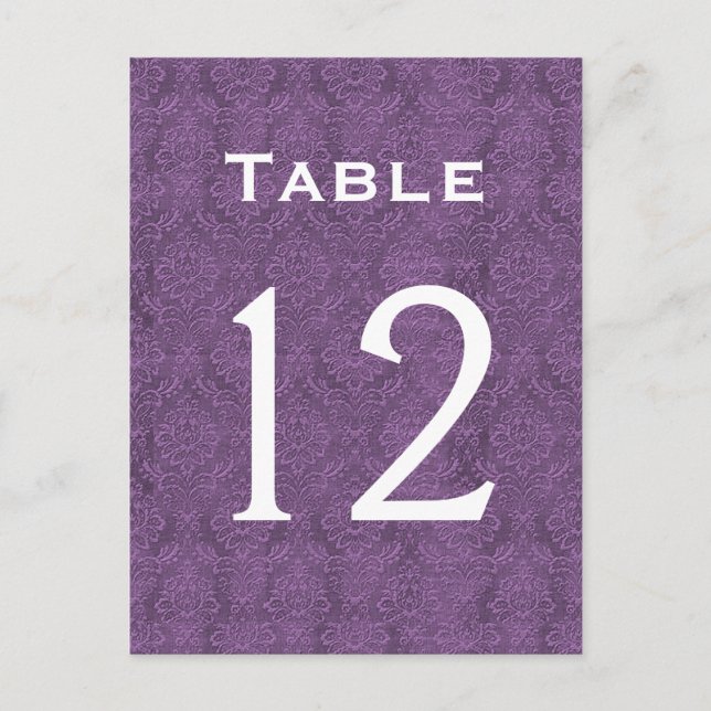 Plum Lila Damask Hochzeit Tischnummer 12 C211 (Vorderseite)