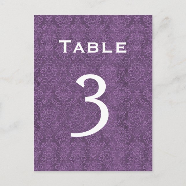 Plum Lila Damask Wedding Tischnummer 3 C202 (Vorderseite)