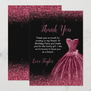 Plum Lila Dress Imitate Glitzer Sweet 16 Birthday Dankeskarte