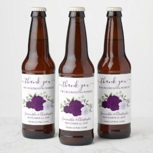 Plum Lila Elegant Boho Rose Hochzeit Vielen Dank Bierflaschenetikett