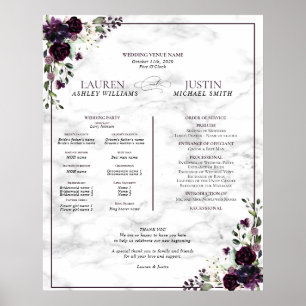 Plum Lila Floral Marble Wedding Program Poster