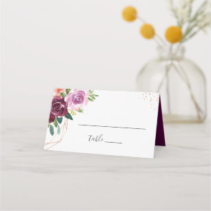 Plum Lila Floral Moderne Rose Gold Hochzeit Platzkarte