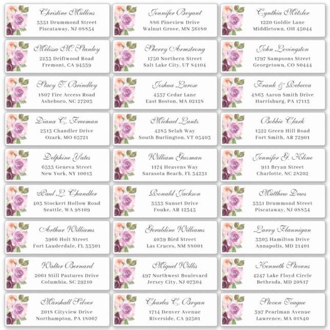 Plum Lila Floral Wedding Guest Address Aufkleber (Vorderseite)