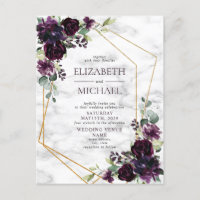 Plum Lila Gold Geometric Marble Postcard Wedding