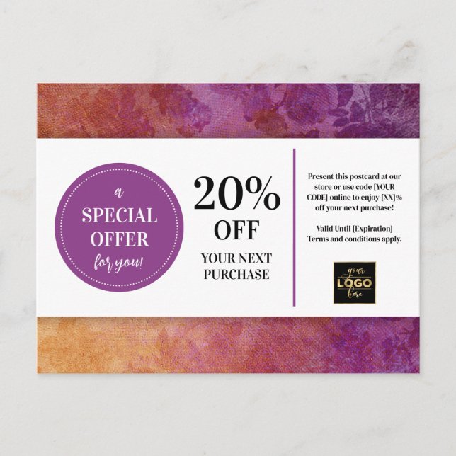 Plum Lila Gold Kundenkonto Postkarte (Vorderseite)