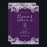 Plum Lila & Gold Lace Elegant Sweet 16 Party Einladung<br><div class="desc">Anpassen für jedes Ereignis</div>