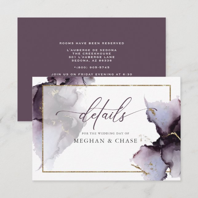 Plum Lila Gold Marmor Abstrakte Wasserfarbe Begleitkarte (Vorne/Hinten)