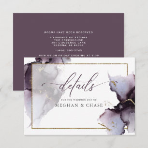 Plum Lila Gold Marmor Abstrakte Wasserfarbe Begleitkarte