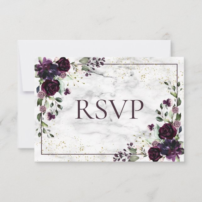 Plum Lila Gold Marmor Fall No Food Wedding RSVP (Vorderseite)