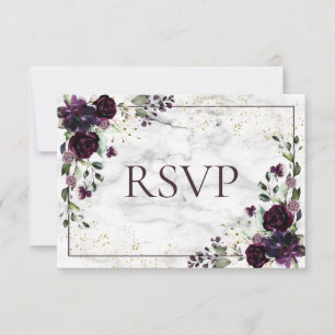 Plum Lila Gold Marmor Fall No Food Wedding RSVP Karte