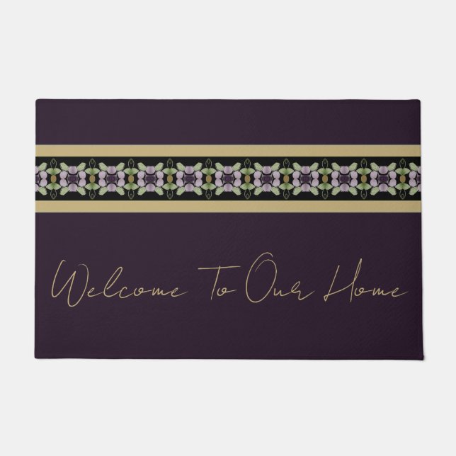 Plum Lila Gold und Schwarz Fußmatte (Vorderseite)