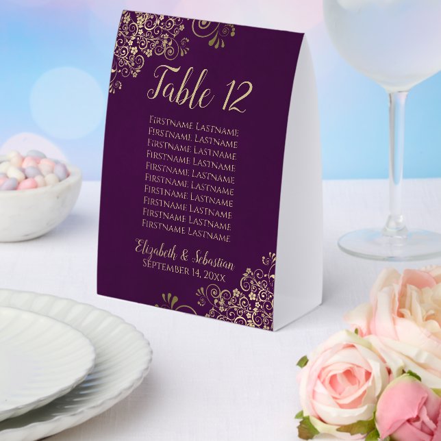 Plum Lila & Gold Wedding Tischnummer & Names Tischaufsteller (In Situ (Hochzeit))
