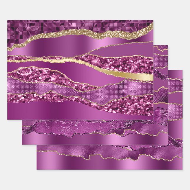 Plum lila Goldfolie Glitzer elegant elegant Geschenkpapier Set (Set)