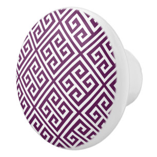 Plum Lila griechischer Schlüssel Keramikknauf