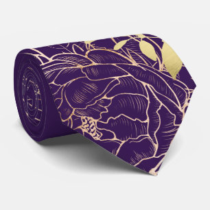 Plum Lila Imitate Goldene Pony Moderne Blumenhochz Krawatte