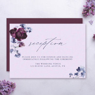 Plum Lila & Indigo Blue Floral Hochzeitsempfang Begleitkarte