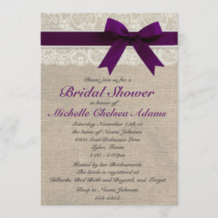 Plum Lila Lace Burlap Bridal Dusche Einladung