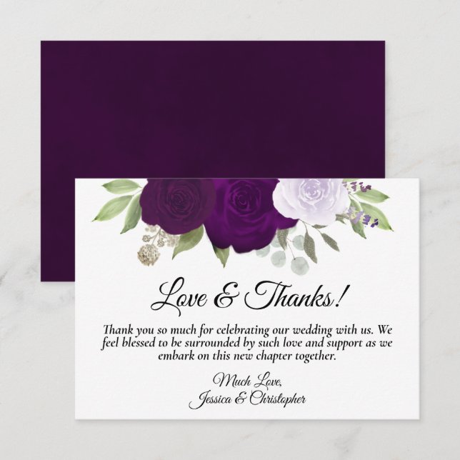 Plum Lila & Lavender Rose Simple Boho Wedding Dankeskarte (Vorne/Hinten)
