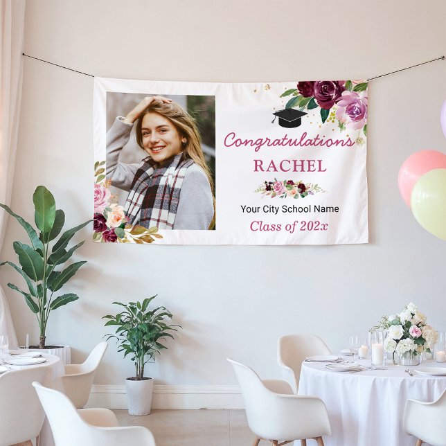 PLUM Lila Lilac Floral Graduate Party Banner (Von Creator hochgeladen)