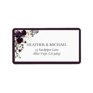 Plum Lila Mauve Floral Wasserfarbe Rücksendeadress Adressaufkleber