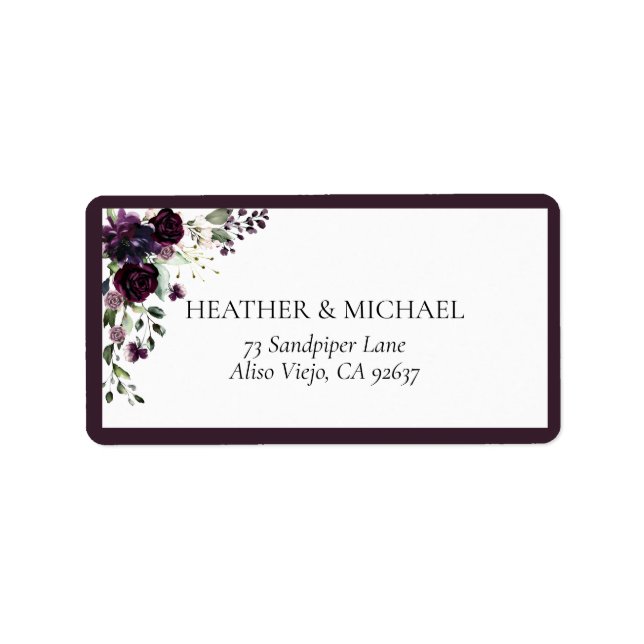 Plum Lila Mauve Floral Wasserfarbe Rücksendeadress Adressaufkleber (Vorne)