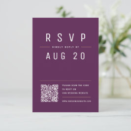 Plum Lila Modern Chic Einfache Typografie QR-Code RSVP Karte