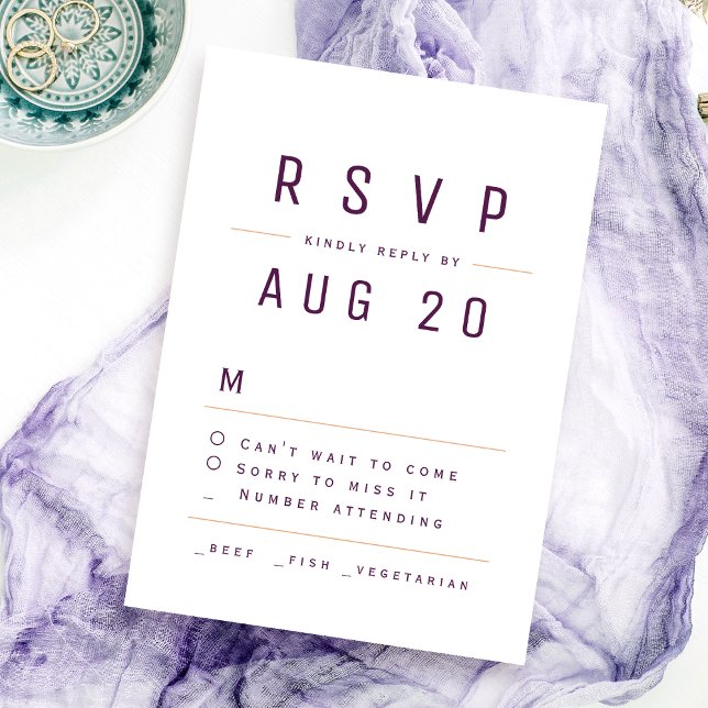 Plum Lila Modern Chic Simple Typografy UAWG RSVP Karte (Plum Purple Modern Chic Simple Typography RSVP)