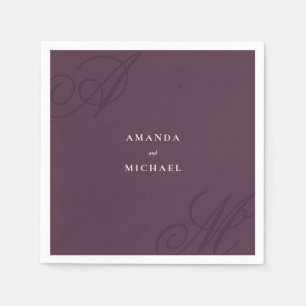 Plum Lila Moderne Kante Elegante Monogram Wedding Serviette