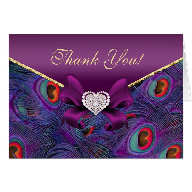 Plum Lila Peacock Dankeschön Karte (Vorderseite (Horizontal))