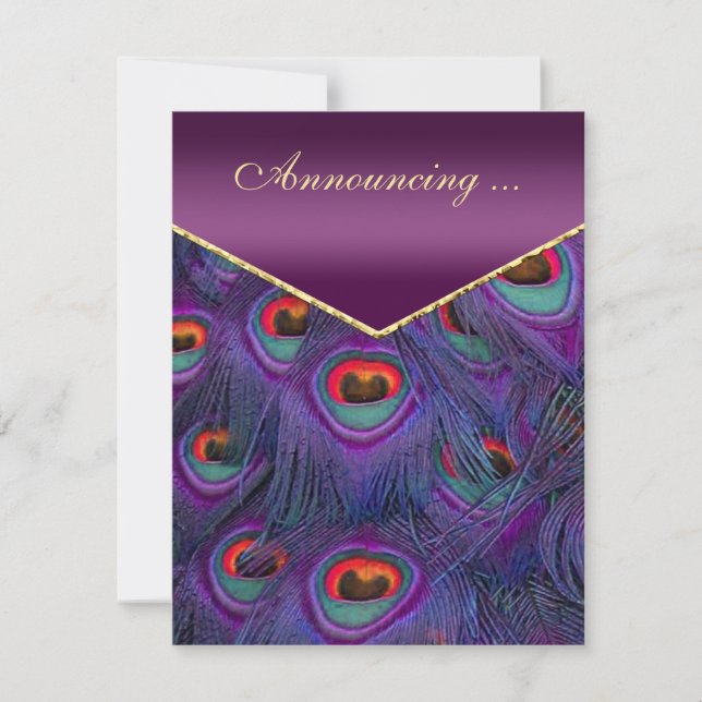 Plum Lila Peacock Hochzeitserklärung Einladung (Vorderseite)