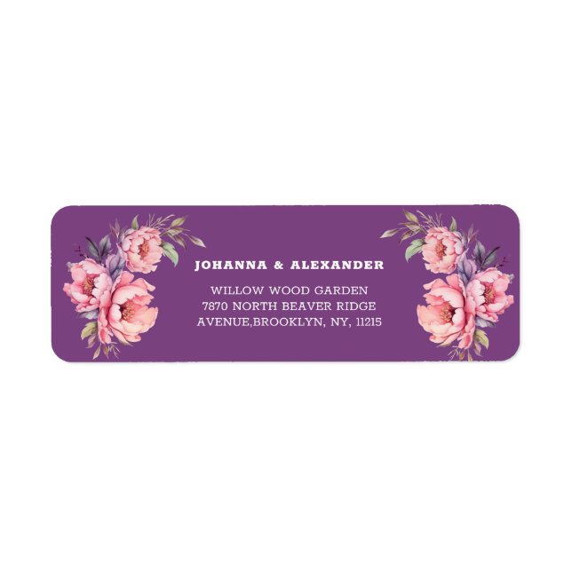 Plum Lila Peony Wedding Rücksendeadressen-Aufklebe (Vorne)