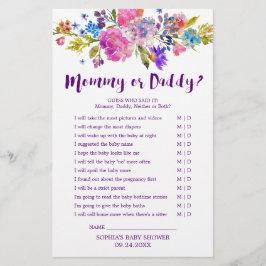 Plum Lila Pink & Blue Blume Mommy oder Daddy Game Flyer