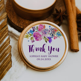 Plum Lila Pink und Blue Blumen Vielen Dank für Ihr Runder Aufkleber