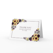 Plum Lila Sonnenblumen Foto Hochzeit Thankyou