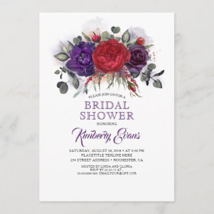 Plum Lila und Burgund Floral Fall Brautparty Einladung
