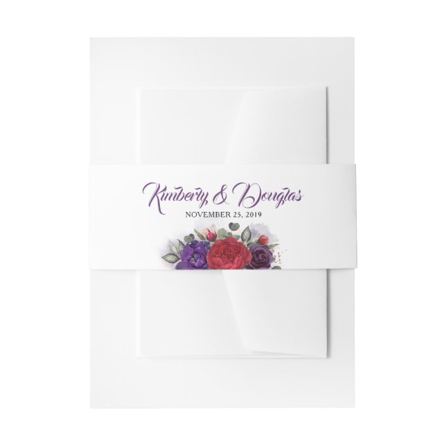 Plum Lila und Burgund Red Florals Wedding Einladungsbanderole (Vorderseite Beispiel)
