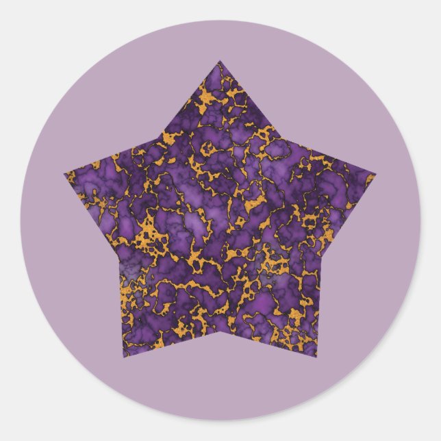 Plum Lila und Gold Marmor Texture Design Star Runder Aufkleber (Vorderseite)