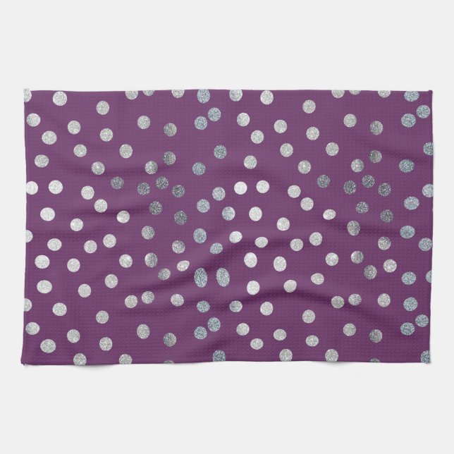 Plum Lila und Silver Glitzer City Dots Küchentuch (Horizontal)