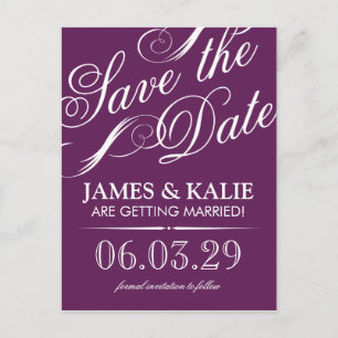 Plum Lila Vintages Skript Save the Date Ankündigungspostkarte