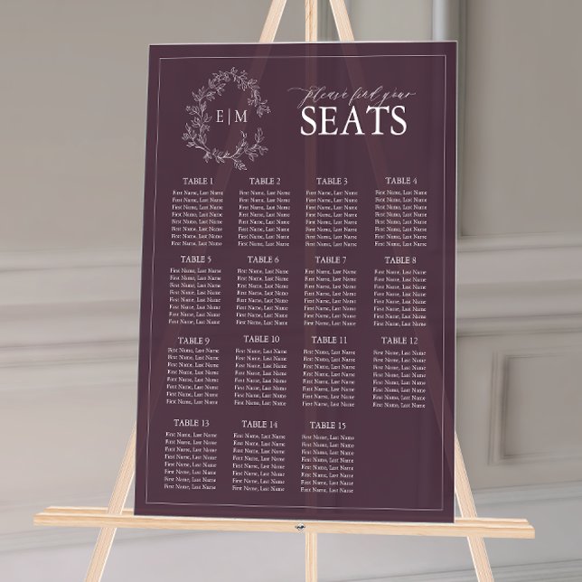 Plum Lila Wappen Monogram Wedding Seating Acrylschild (Wedding Seating Chart!
)