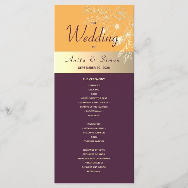 Plum Lila Wedding Program Programm (Vorderseite)