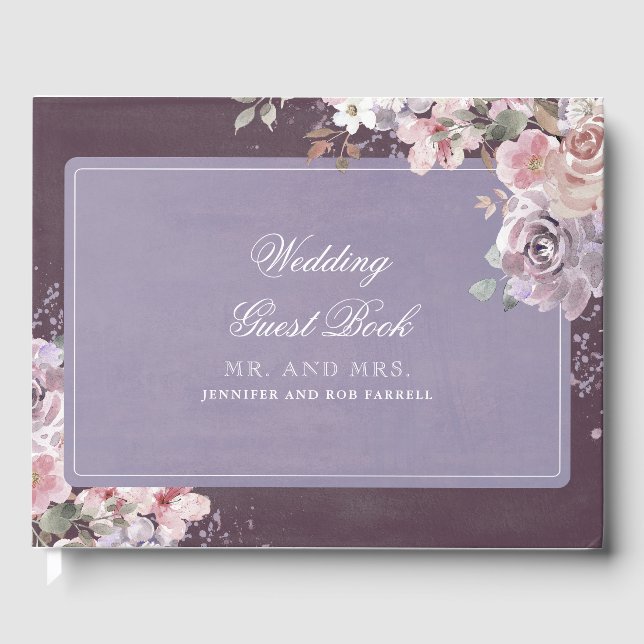 Plum Lilac und Mauve Vintage Blumenhochzeit Gästebuch (Vorderseite)
