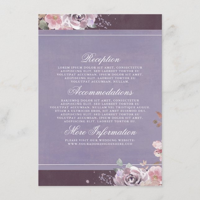 Plum Lilac und Mauve Wedding Information Guest Begleitkarte (Vorderseite)