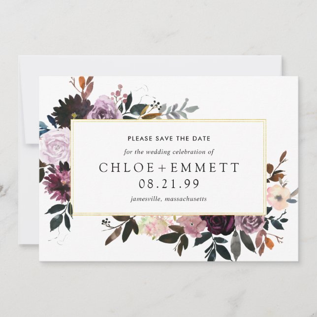 Plum mauve rose floral Enregistrer la carte Date (Devant)