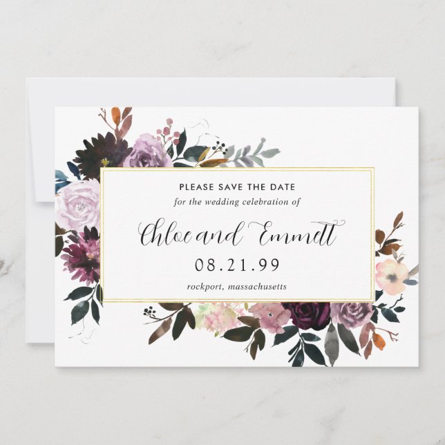 Plum mauve rose floral Enregistrer la carte Date (Devant)