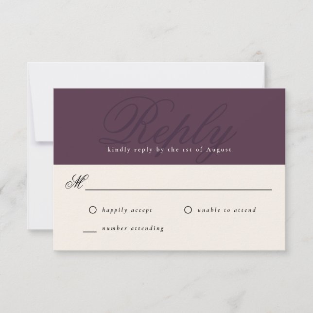 Plum Moderne Élégant Monogramme minimal RSVP (Devant)