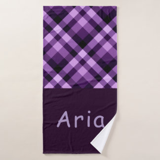 Plum moderne violet Plaid Monogram serviette de ba